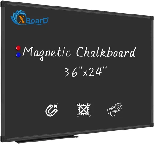 Vista 7 de XBoard Pizarra magnética de 48 x 36 pulgadas, pizarra negra con 2 imanes, marco de aluminio negro
