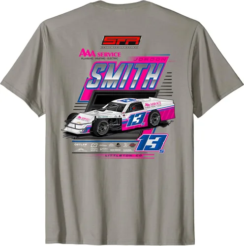 Vista 2 de Camiseta SFR Smith Family Racing Jordon Smith 13s Racecar Back Image, Gris