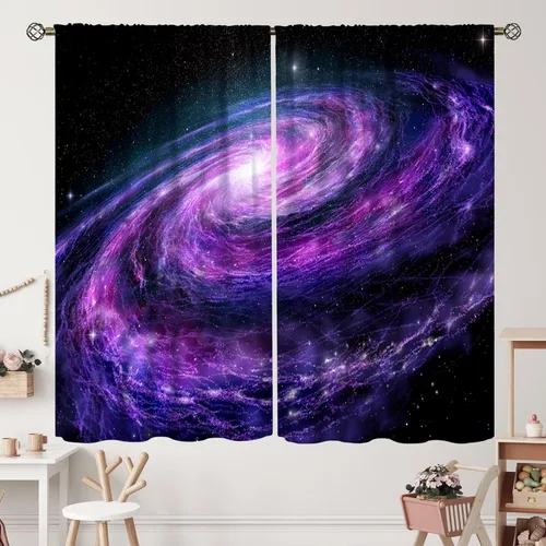 Vista 31 de Cortinas de planeta galaxia, espacio exterior, universo, nebulosa, estrellas, cielo estrellado, con bolsillo para cortinero, para sala de estar