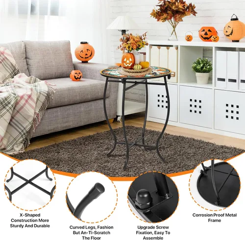 Vista 3 de Fashion&cool Mesas auxiliares de patio, mesa auxiliar de metal resistente a la intemperie de 14 pulgadas para Halloween, mesa auxiliar redonda