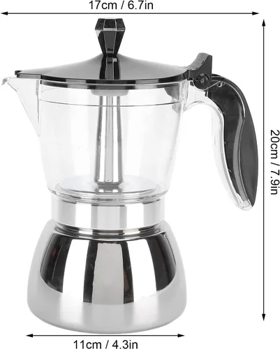 Vista 4 de Fdit Máquina clásica para estufa, 6 tazas de acero inoxidable, olla de café italiana octogonal para el hogar