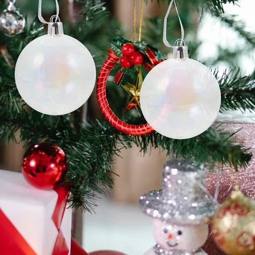 Vista 5 de Abaodam 24 bolas de Navidad, adornos iridiscentes, bolas iridiscentes para árbol de Navidad, bolas de Navidad iridiscentes, esferas colgantes