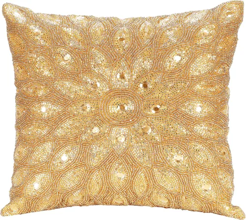 Vista 2 de Lightnpro - Funda de almohada hecha a mano con cuentas doradas, 12 x 12 pulgadas, elegante funda de cojín decorativo de acento para sofá, sillón