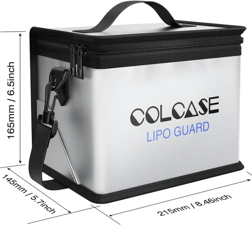 Vista 6 de Bolsa de seguridad ignífuga antiexplosión Colcase para batería Lipo, almacenamiento y carga, gran espacio, altamente resistente, bolsa doble cierre