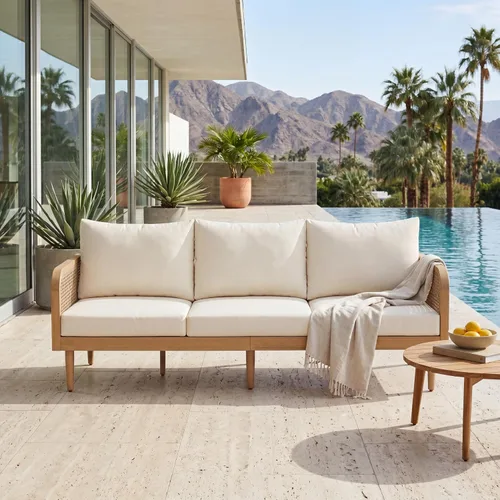 Vista 24 de Christopher Knight Home Levi - Sofá de 3 plazas de madera de acacia para exteriores con cojines, moderno sofá de patio de madera maciza de mediados