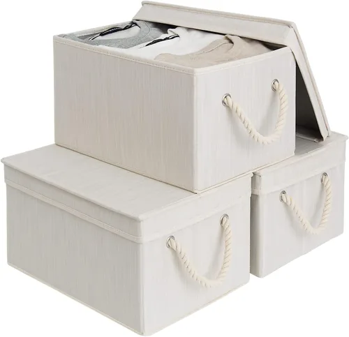 Vista 8 de StorageWorks - Cajas contenedoras con tapas, cajas de almacenamiento decorativas con tapa y asas de cuerda suave, cestas de almacenamiento plegables