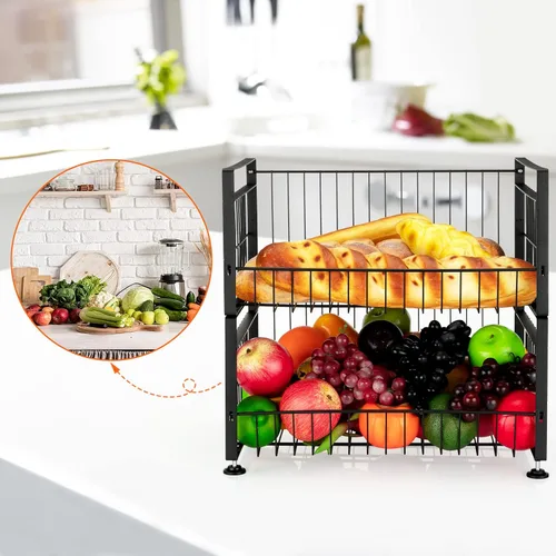 Vista 6 de Fashionwu Cesta de frutas de 2 niveles con 4 ganchos extraíbles para plátano, frutero para encimera de cocina, organizador de almacenamiento