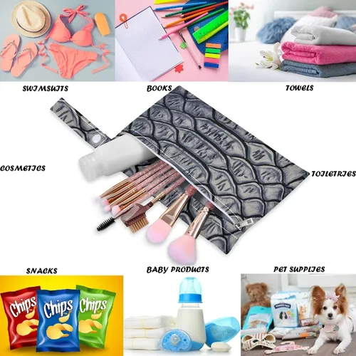 Vista 3 de 2 bolsas húmedas con estampado 3D de piel de serpiente con bolsillos con cremallera, lavable, reutilizable, espaciosa, bolsa de pañales para viajes