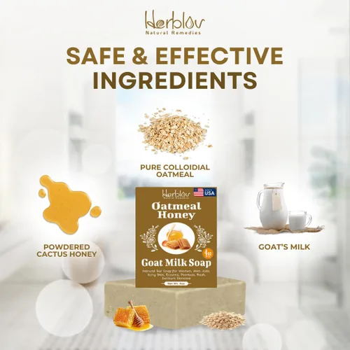 Vista 5 de Jabón de leche de cabra y miel de avena, jabón en barra natural para mujeres, hombres, niños, picazón en la piel, eczema, psoriasis, erupción