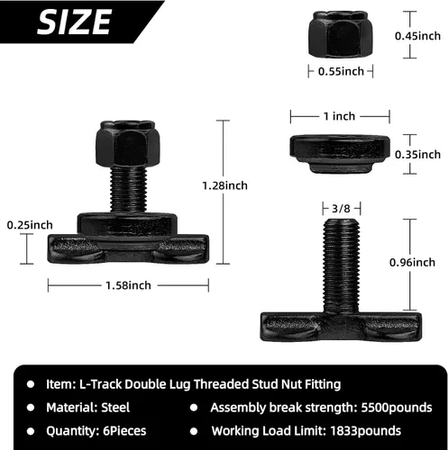 Vista 2 de L-Track Tuerca de Espárrago Roscado de Doble Oreja para Sujeción, Utilizada con Rieles L Track para Control de Carga de Caja de Camión o Remolque