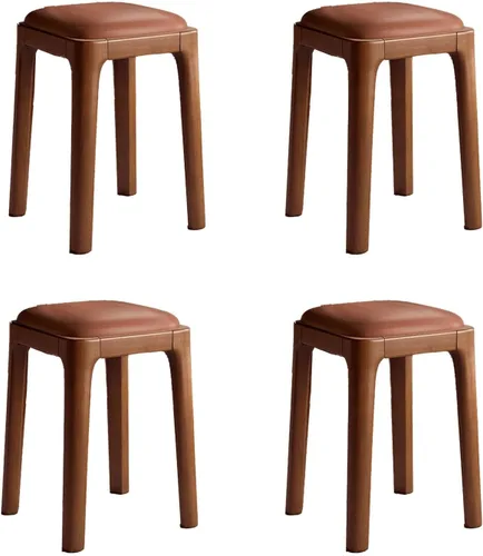 Vista 15 de Sillas de comedor de madera sin respaldo, sillas de cocina apilables, silla de comedor con cojín de piel sintética, silla cuadrada para sala