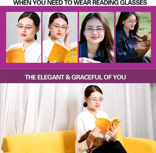 Vista 5 de Paquete de 3 lentes de lectura sin montura para mujer, lectores ligeros de bisagra de resorte, anteojos artísticos clásicos y elegantes con UV 400