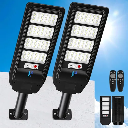 Vista 9 de Solar Street Lights Outdoor Waterproof, 4-Pack LED Flood Lights with Motion Sensor, 6500K 18000LM Dusk to Dawn Solar Light Outside, Solar-Powered