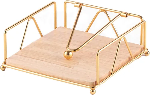 Vista 9 de Metal Napkin Holder with Weighted Tension Arm & Wooden Base, Rustic Dispenser for Table & Kitchen, Black