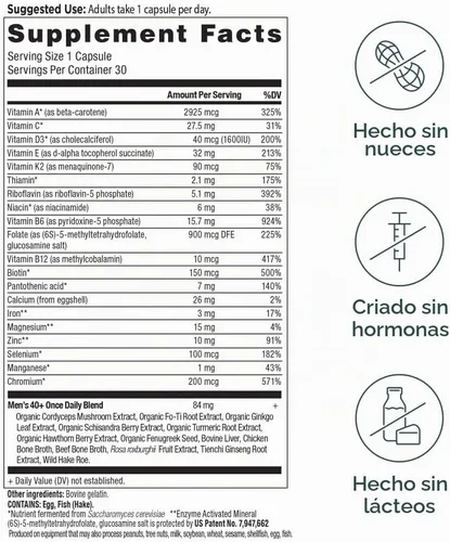 Vista 3 de Ancient Nutrition Multivitamínico para hombres, Multi Men's 40+ suplemento vitamínico una vez al día, magnesio, vitamina A, B metilada y K2, apoya