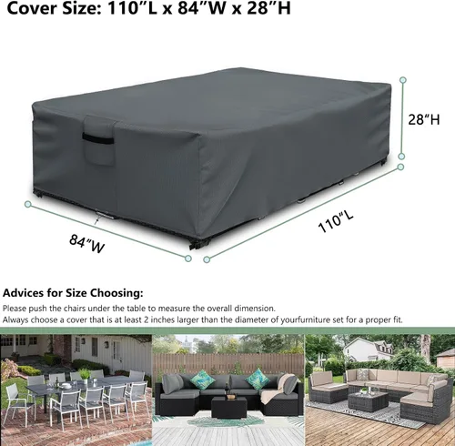Vista 2 de Funda impermeable para muebles de exterior, funda modular para exteriores, fundas rectangulares para patio para juego de muebles de exterior, 110" L