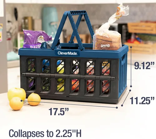 Vista 4 de CleverMade - Cestas de compras plegables con asas, 24 litros, paquete de 3, color océano