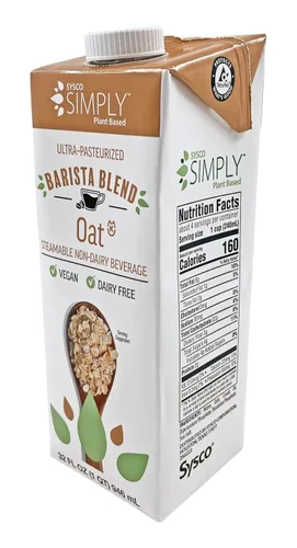 Vista 3 de Sysco Simply Plant Based Barista Blend - Leche de avena de 32 onzas líquidas, sin lácteos, Kosher, vegana y vegetariana, paquete de 2
