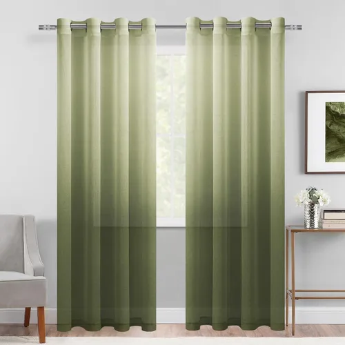 Vista 39 de DWCN Cortinas Transparentes Ombré - Cortinas de Lino Sintético con Gradiente Semi Voile con Ojales en la Parte Superior para Dormitorio y Sala