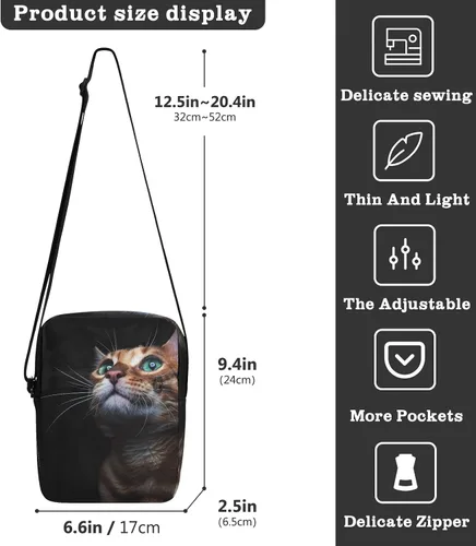 Vista 3 de Bengal - Bolso bandolera con diseño de gato para mujeres y hombres, bandolera cruzada, bolsa de hombro pequeña con correa ajustable para viajes al