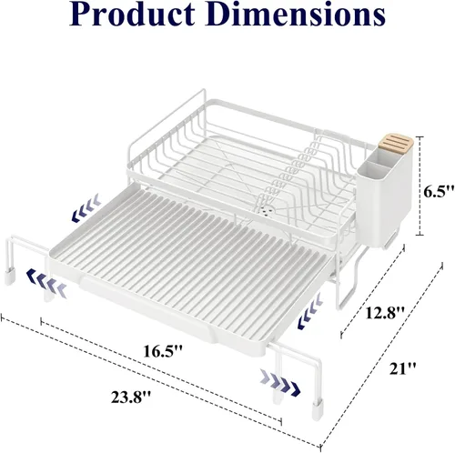 Vista 3 de Kitsure Escurridor extensible para platos – Longitud ajustable de 12.8 a 21.0 pulgadas, escurreplatos de drenaje automático para encimera de cocina
