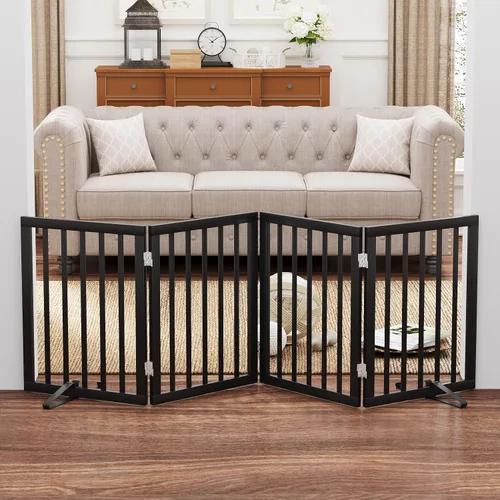 Vista 20 de Puerta plegable negra para mascotas de 18-55 pulgadas para escaleras y puertas, valla de puerta para cachorros