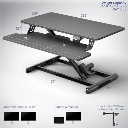 Vista 2 de VIVO DESK-VE32B - Convertidor de escritorio con motor eléctrico de 32 pulgadas, elevador de altura ajustable, monitor dual y estación de trabajo