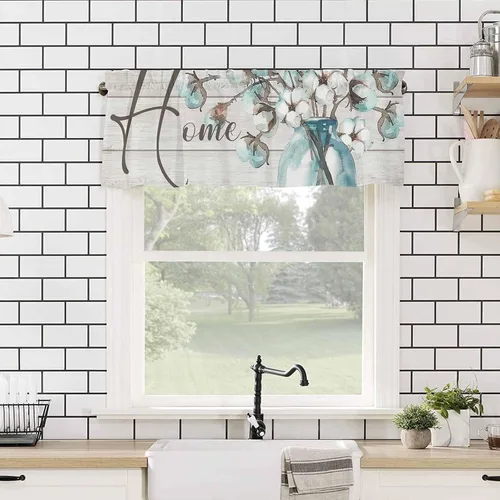 Vista 2 de Cenefas para ventanas, tarro de algodón con bolsillo para barra de cortina de cocina, cenefas de 54 x 18 pulgadas, cortinas cortas para ventana