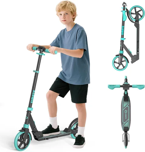 Vista 9 de SIMATE Patinete de impulso para niños, adolescentes y adultos, 4 alturas ajustables, ruedas grandes todo terreno de 8 pulgadas, plegable y ligero