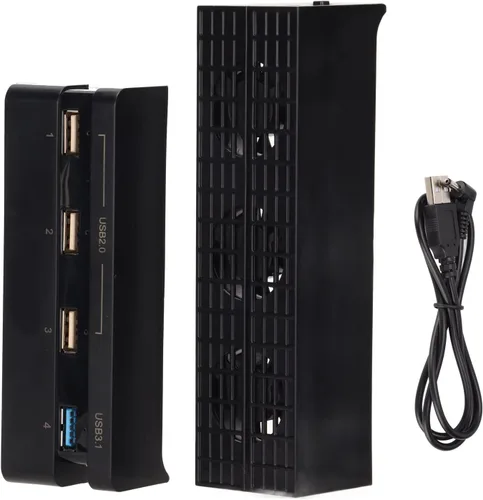 Vista 7 de Ventilador de refrigeración y concentrador USB para PS4 Slim, enfriador controlado por sensor de temperatura automático y adaptador divisor USB
