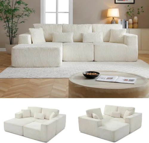 Vista 13 de Sofá modular Cloud de 108 pulgadas, moderno sofá deshuesado con otomana móvil, sofá modular de asiento profundo, sofás esquineros de pana para sala