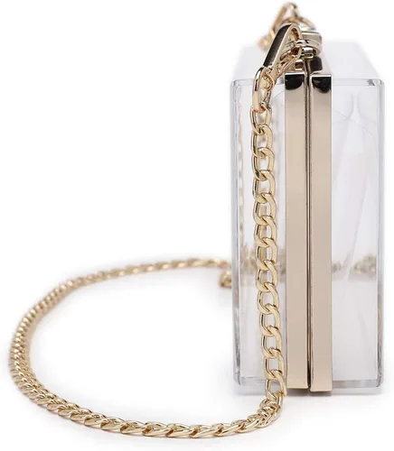 Vista 3 de Bolso de hombro transparente de acrílico de la bolsa de embrague de las mujeres con correa de cadena de oro