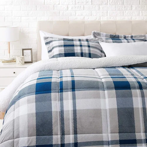 Vista 23 de Amazon Basics - Juego de ropa de cama de 3 piezas, Micromink Sherpa, ultrasuave, edredón cálido para todas las estaciones, tamaño Full/Queen, negro