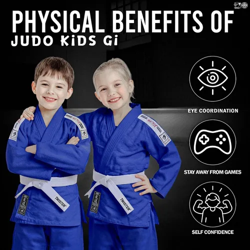 Vista 8 de Judo Gi Black Tiger Judo Uniforms Gi M/O Premium Quality Cotton Grain Cloth 450GRM, con cinturones gratis Azul