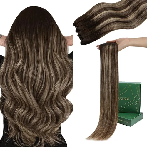 Vista 27 de Ugeat Extensiones de cabello humano de trama de mariposa, color negro, 16