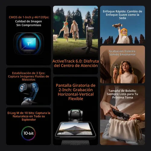 Vista 7 de DJI Osmo Pocket 3 Creator Combo 4K 120fps cardán de mano de 3 ejes, tarjeta SD, bolsa NYC, 1 año plan de atención de NYC y más