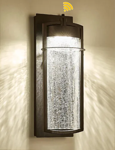 Vista 8 de Lámparas de pared para exteriores con pantalla de vidrio agrietada, moderna lámpara de pared exterior IP65 impermeable, soporte de pared frontal