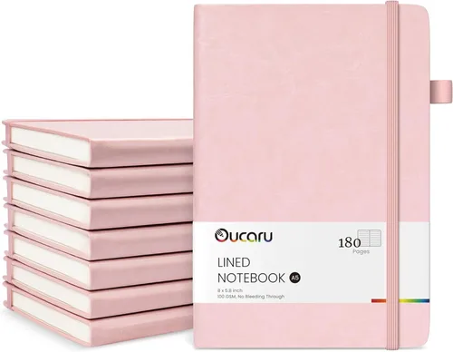 Vista 13 de Oucaru Cuaderno rayado, paquete de 8, 180 páginas, diarios A5 para escribir, papel grueso de 100 GSM, cuadernos pequeños diarios para mujeres