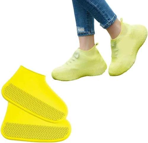 Vista 8 de 1 par de fundas reutilizables para zapatos, impermeables, antideslizantes, de silicona, resistentes al desgaste, botas de lluvia para botas al aire