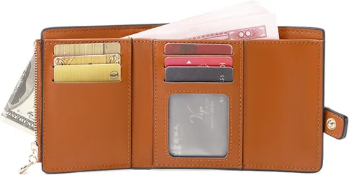 Vista 2 de AOXONEL Billetera pequeña de cuero para mujer, billetera Rfid para mujer, billetera triple plegable, compacta con ranuras para tarjetas y bolsillo