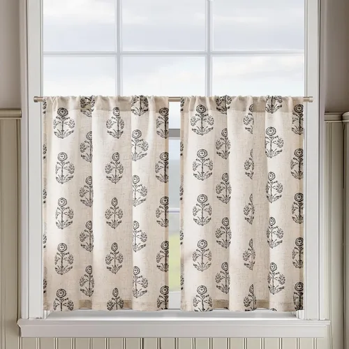 Vista 23 de Jinchan - Cortinas de lino texturizado para cocina, 24 pulgadas, natural, 2 paneles Mezcla de lino beige natural