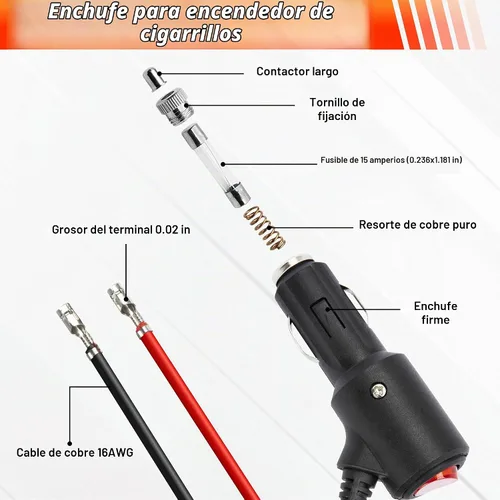 Vista 2 de Enchufe de encendedor de cigarrillos de 12 V con interruptor de encendido y apagado, 2 pies, 16 AWG, resistente, 15 A, repuesto para encendedor