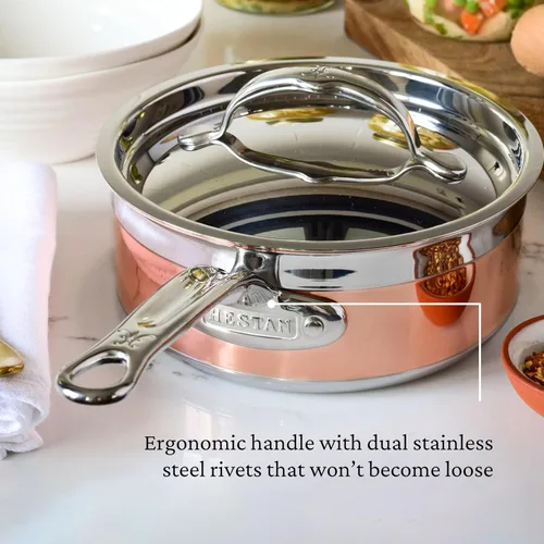 Vista 8 de Hestan - Colección CopperBond - Cacerola de cobre 100% puro, compatible con cocina de inducción, 1.5 cuartos