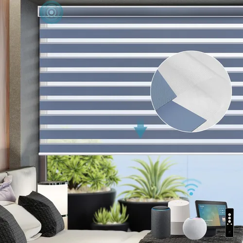 Vista 16 de SmartWings Persianas motorizadas de cebra con cenefa funcionan con Homekit Thread Alexa Z-Wave Smart de doble capa con control remoto, persiana