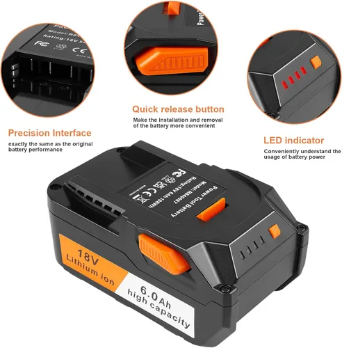 Vista 3 de Fancy Buying Paquete de 2 6.0Ah de repuesto para batería Ridgid 18V R840083 R840084 R840085 R840086 R840087 R840095 R86092 AC840087P Taladro