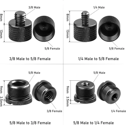 Vista 2 de Juego de adaptadores de soporte de micrófono, 8 adaptadores de rosca de micrófono, 5/8 hembra a 3/8 macho y 3/8 hembra a 5/8 macho, 5/8 hembra a 1/4