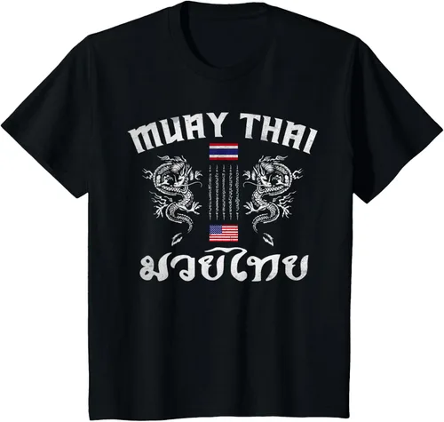 Vista 43 de Camiseta de equipo de entrenamiento de boxeo Muay Thai con bandera estadounidense de Tailandia, Negro, S