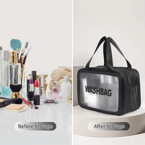 Vista 5 de Bolsa de lavado para mujeres y hombres, bolsa de aseo de viaje de gran capacidad con ventana translúcida mate y bolsillos húmedos/secos, organizador