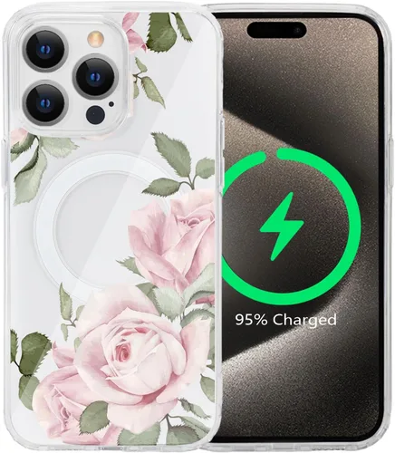 Vista 34 de Funda magnética de flores para iPhone 15 [compatible con MagSafe] Bonito patrón floral transparente a prueba de golpes