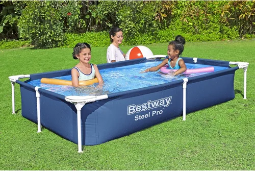 Vista 7 de Bestway Steel Pro - Piscina rectangular de 87 pulgadas x 59 pulgadas x 17 pulgadas con marco de metal sobre el suelo, para exteriores, color azul